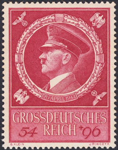 Alemania (Großdeutsches Reich), 1944, 55 cumpleaños de Adolf Hitler. Diseño de Gottfried Klein y grabado de Jan Piwczyk. Calcografía