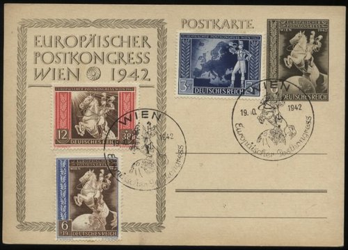 Entero postal de 1942 con los tres sellos de la emisión