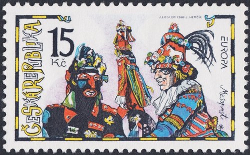República Checa, 1998, Europa, festivales nacionales. Carnavales tradicionales checos. Diseño de Josef Liesler y grabado de Josef Herčík. Impresión combinada en calcografía y offset