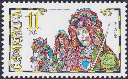 República Checa, 1998, Europa, festivales nacionales. Cabalgata primaveral de los Reyes. Diseño de Josef Liesler y grabado de Josef Herčík. Impresión combinada en calcografía y offset
