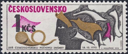 Checoslovaquia, 1972, Día del Sello. Alegoría del correo. Diseño de Eva Bednářová y grabado de Josef Herčík. Impresión mixta en calcografía y huecograbado