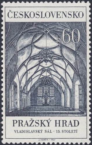 Checoslovaquia, 1967, Castillo de Praga, Salón Vladislav. Diseño y grabado de Josef Herčík. Calcografía