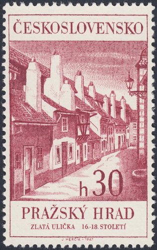 Checoslovaquia, 1967, Castillo de Praga, “Callejón del oro”. Diseño y grabado de Josef Herčík. Calcografía
