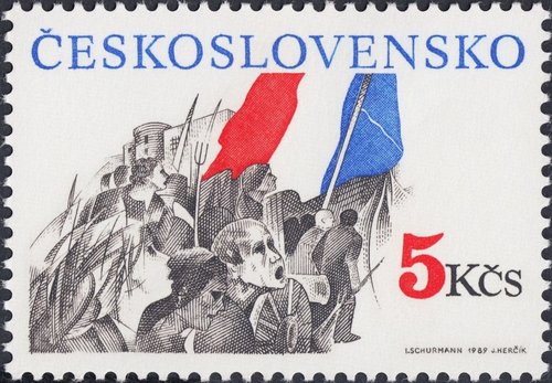 Checoslovaquia, 1989, Bicentenario de la Revolución francesa. Diseño de Ivan Schurmann y grabado de Josef Herčík. Calcografía. Sello originalmente emitido en el centro de una hojita