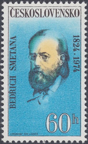 Checolsovaquia, 1974, Bedřich Smetana, compositor. Diseño de Albín Brunovský y grabado de Josef Herčík. Calcografía y huecograbado