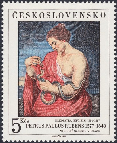 Checoslovaquia, 1977, “Hygeia, diosa de la salud”. Diseño y grabado de Josef Herčík. Calcografía