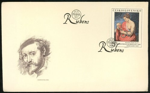 Sobre de primer Día de esta emisión de 1977, para el que Herčík grabó asimismo el retrato de Rubens