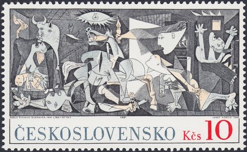 Checoslovaquia, 1981, Centenario del nacimiento de Picasso y 45 aniversario de las Brigadas Internacionales. “Guernica”, de Pablo Picasso. Grabado de 1966 de Josef Herčík
