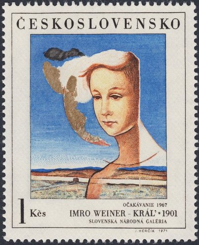 Checoslovaquia, 1971, “Očakávanie”, de Imro Weiner Král (1901-1978). Sello grabado por Josef Herčík. Calcografía