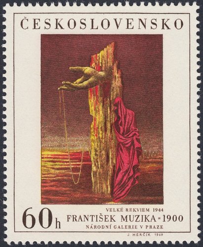 Checoslovaquia, 1969, “Gran réquiem”, de František Muzika. Sello grabado por Josef Herčík. Calcografía