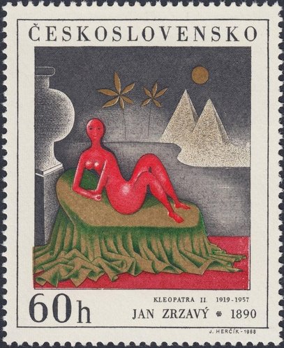 Checoslovaquia, 1968, “Kleopatra II”, de Jan Zrzavý. Sello grabado por Josef Herčík. Calcografía