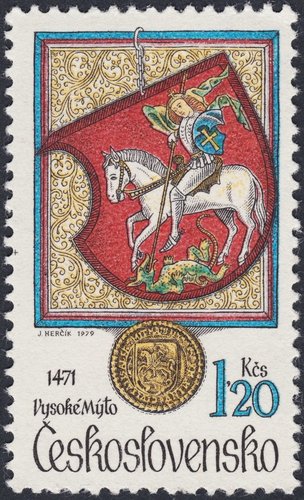 Checoslovaquia, 1979, Vysoké Mýto, escudo de armas. Diseño y grabado de Josef Herčík. Calcografía y huecograbado
