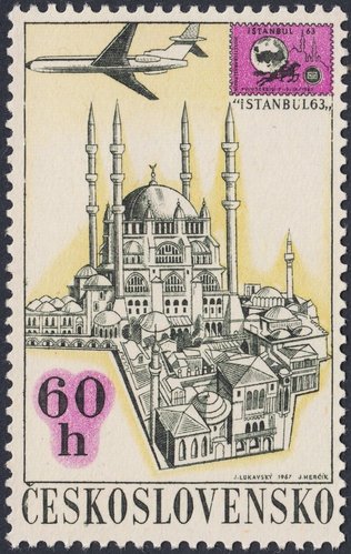 Checoslovaquia, 1967, Exposiciones  Filatélicas Internacionales, Estambul 63. Basílica de Santa Sofía, Estambul. Diseño de Jaroslav Lukavský y grabado de Josef Herčík. Huecograbado y calcografía