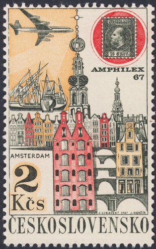 Checoslovaquia, 1967, Exposiciones Filatélicas Internacionales, Amsterdam 67 (Amphilex). Puerto y casco antiguo de Amsterdam. Diseño de Jaroslav Lukavský y grabado de Josef Herčík. Huecograbado y calcografía