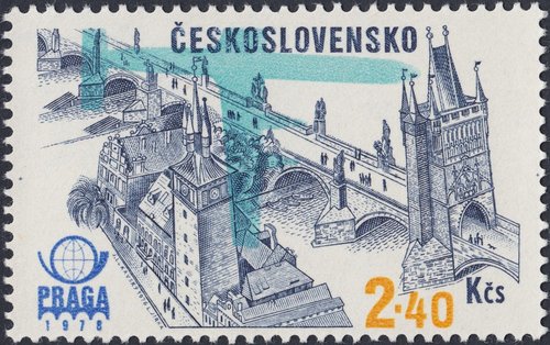 Checoslovaquia, 1976, Exhibición Filatélica Internacional Praga 78, Correo Aéreo. Praga, Puente de Carlos. Diseño de Jaroslav Lukavský y grabado de Ladislav Jirka. Calcografía y huecograbado