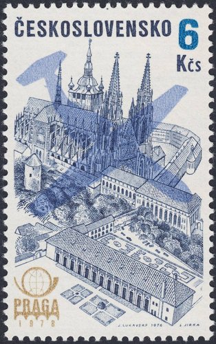 Checoslovaquia, 1976, Exhibición Filatélica Internacional Praga 78, Correo Aéreo. Castillo de Praga y Catedral de San Vito. Diseño de Jaroslav Lukavský y grabado de Ladislav Jirka. Calcografía y huecograbado
