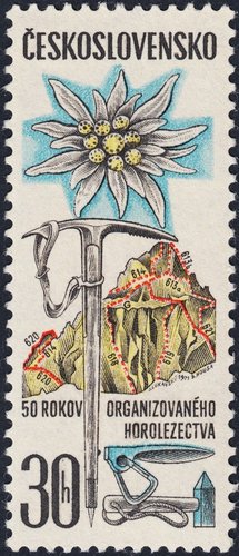 Checoslovaquia, 1971, 50 años de Alpinismo organizado o asociativo. Diseño de Jaroslav Lukavský y grabado de Bedřich Housa. Calcografía y huecograbado