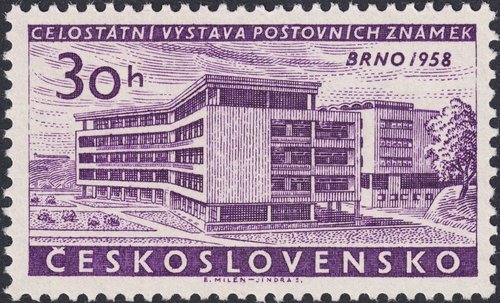 Checoslovaquia, 1958, Exposición Filatélica de Brno. Hospital Infantil de Brno. Grabado por Jindra Schmidt y diseñado por Eduard Milén. Calcografía