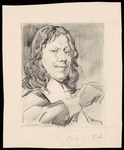 Primer bosquejo a lápiz de Hartz para el sello de Jan Steen, año 1939, 22.1 x 18 cm
