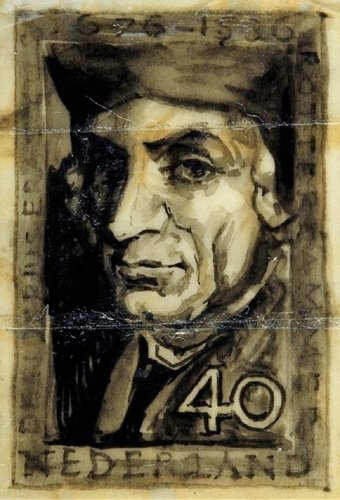 Diseño preliminar de Hartz para el sello de Erasmo de 1969