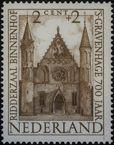 Países Bajos, 1948, Ridderzaal, o Salón de los Caballeros, La Haya. Sello diseñado por Sem Hartz y grabado por Johannes Staphorst. Calcografía