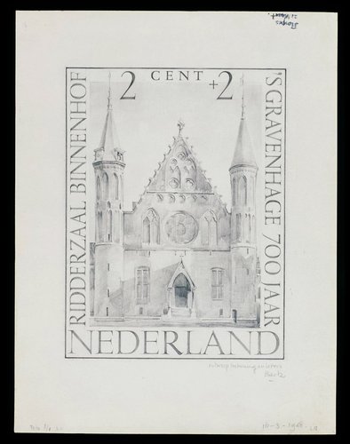 Boceto a lápiz y tinta de Hartz para el sello del  Ridderzaal, 32.5 x 24.5 cm