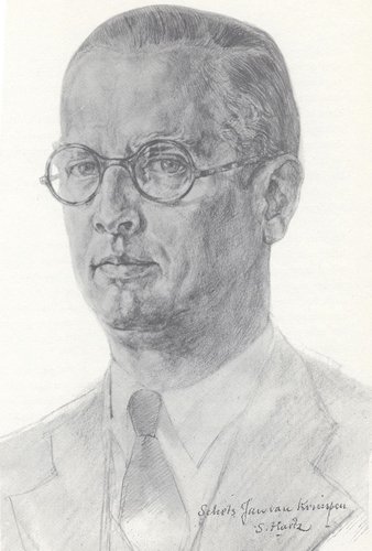 El tipógrafo Jan van Krimpen (1892-1958), amigo, maestro y jefe de Sem Hartz, que lo retrató en este dibujo