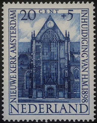 Países Bajos, 1949, Iglesia Nieuwe Kerk de Amsterdam. Sello diseñado por Sem Hartz y grabado por Willem Zion van Dijk. Calcografía