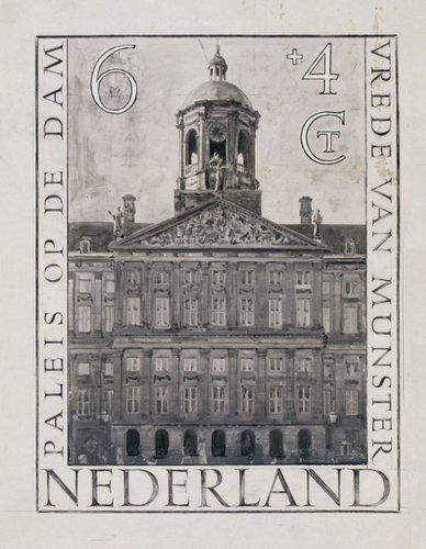 Acuarela de Sem Hartz que sería el diseño definitivo para el sello del Palacio Real de Amsterdam