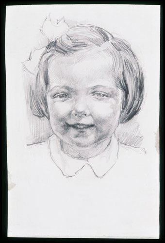 Un primer dibujo a lápiz de Hartz para el diseño del sello de la Prinecesa Margarita, 15 x 9.8 cm