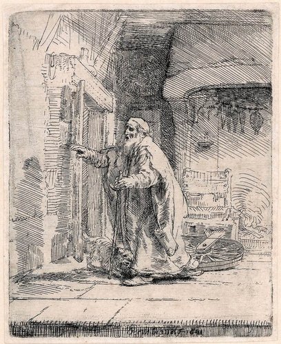 “El viejo Tobías ciego”. Grabado original de Rembrandt, año 1651