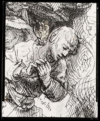 Otro estudio de Hartz de uno de los grabados de Rembrandt, el del joven Tobías, procedente de un aguafuerte de 1641 titulado “De engel verlaat het gezin van Tobias”