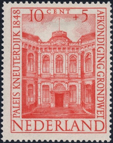 Países Bajos, 1948, Palacio de Kneuterdijk. Sello diseñado por Sem Hartz y grabado por Cornelis Arend Mechelse. Calcografía