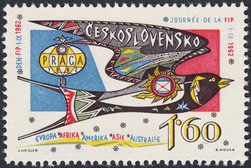 Checoslovaquia, 1962, Congreso de la FIP. Diseño de Josef Liesler y grabado de Bedřich Housa. Calcografía
