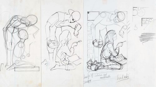 Ideas descartadas para el boceto de este sello de 1980 dedicado a la filatelia