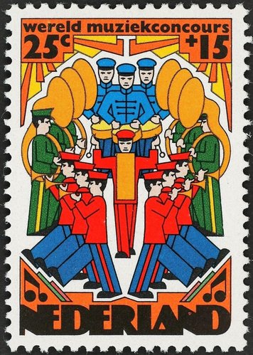 Países Bajos, 1974, Concurso Internacional de Bandas de Música. Diseño de Jelle van der Toorn Vrijthoff. Impresión de Enschedé en offset