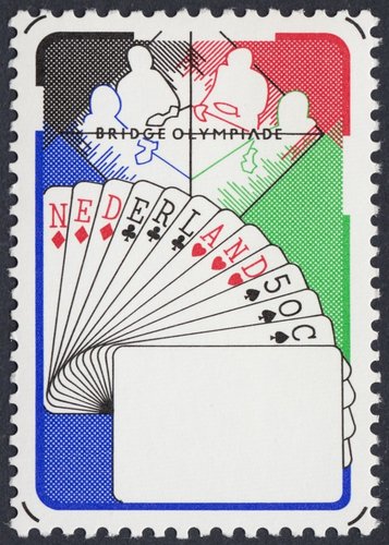 Países Bajos, 1980, Olimpiadas de Bridge. Diseño de Hans Kruit. Huecograbado