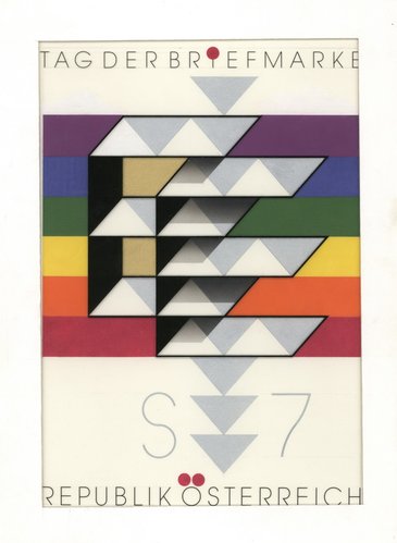 Diseño original de Otto Stefferl para la emisión de 2000 que celebraba el “Día del Sello”. Pintura acrílica y lápiz sobre cartulina, 27 x 19 cm