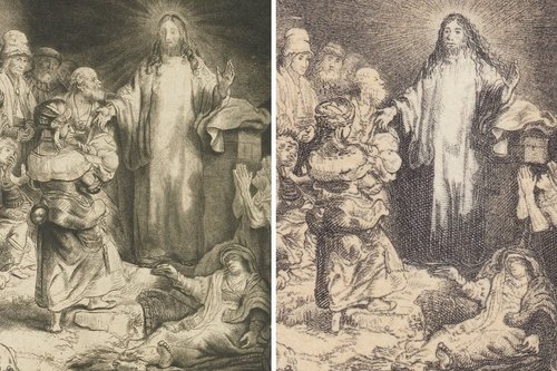 Comparación entre el grabado de Rembrandt y la obligada miniaturización de Alfred Nefe