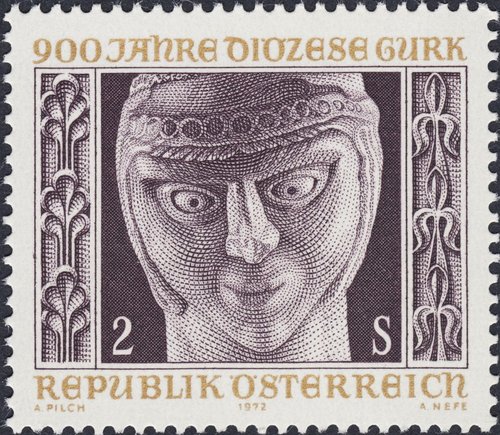 Austria, 1972, 900 aniversario de la Diócesis de Gurk. Diseño de Adalbert Pilch y grabado de Alfred Nefe. Huecograbado y calcografía