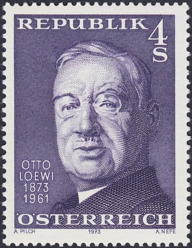 Austria, 1973, Otto Loewi, fisiólogo alemán. Diseño de Adalbert Pilch y grabado de Alfred Nefe. Calcografía