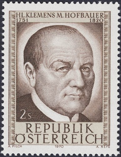 Austria, 1970, Klemens Maria Hofbauer, 150 aniversario de su muerte. Diseño de Adalbert Pilch y grabado de Alfred Nefe. Huecograbado y calcografía