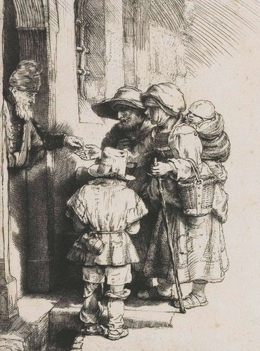 “Mendigos en la puerta de una casa”, de Rembrandt, 1648, aguafuerte y buril
