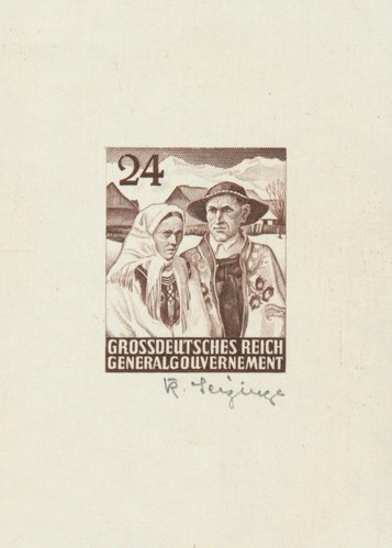 Prueba de artista del otro diseño que llegó a a grabar Karl Seizinger para esta emisión truncada del Generalgouvernement