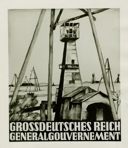 Diseño sin valor nominal para otro de los sellos no emitidos del Generalgouvernement, que llegó a grabar Karl Seizinger en 1944