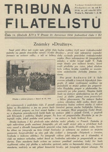 Portada del boletín filatélico “Tribuna filatelistů”, julio de 1934, unas semanas antes de emitirse la serie de las Legiones checoslovacas