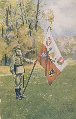 Jaroslav Heyduk en un dibujo de 1916, entrañablemente arrogante y orgulloso, como en el sello