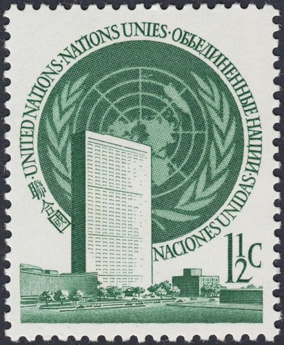 Naciones Unidas, 1951, uno de los dos valores de la emisión. Oficina de Nueva York. Diseño de Leon Helguera y grabado de Karl Seizinger. Calcografía