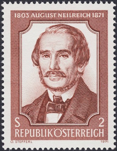 Austria, 1971, centenario de la muerte del botánico y jurista August Neilreich. Sello diseñado y grabado por Otto Stefferl. Calcografía