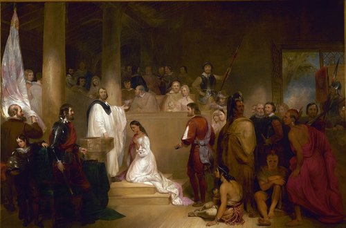 “El bautismo de  Pocahontas” (1839), de John Gadsby Chapman (1808-1889). Óleo sobre lienzo, Rotonda del Capitolio, Washington D. C.